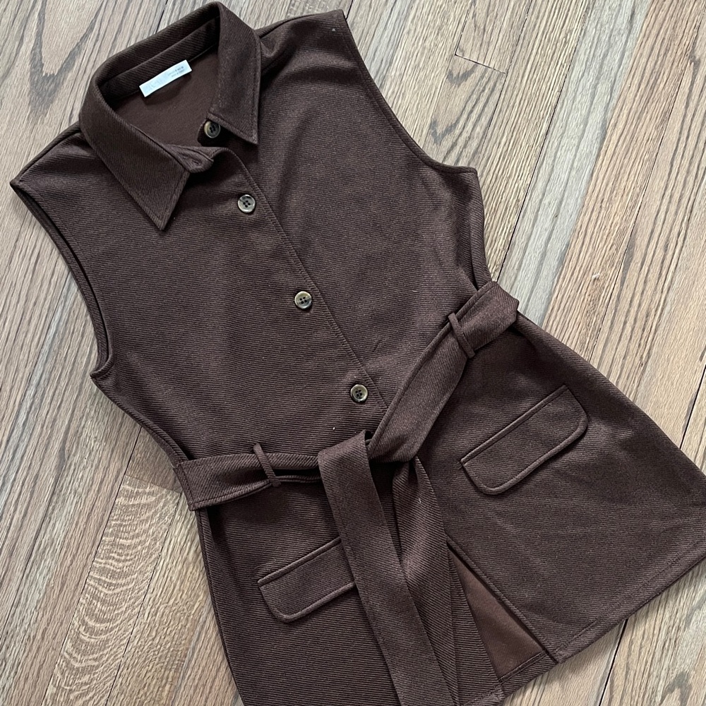 Zara Brown Sleeveless Button-Up Vest with Belt